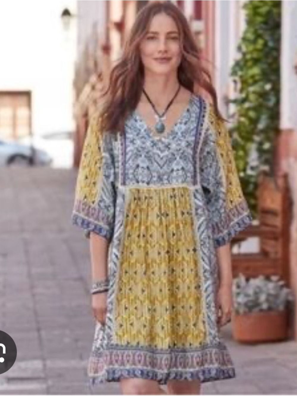 Sundance Terraza Dress in Blue and Gold Floral Print 3/4 Sleeves Medium - Picture 11 of 11